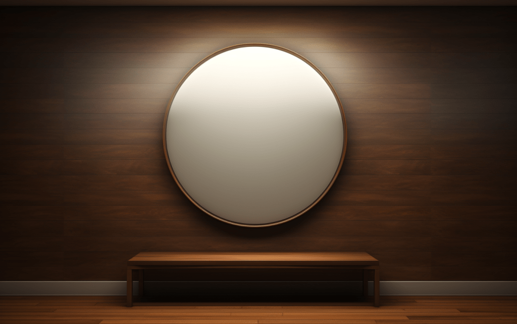 Image of a circular mirror on a plain wall made with mid journey AI